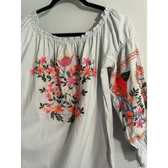 Free People Fleur Du Jour Embroidered Off Shoulder Dress Boho Floral M - Picture 9 of 16
